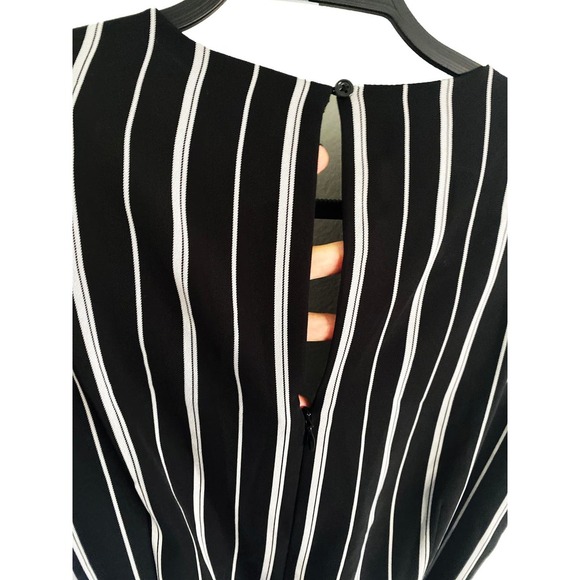 Banana Republic Factory Women's Black White Striped Romper V Neck Faux Wrap Belt - Picture 3 of 9